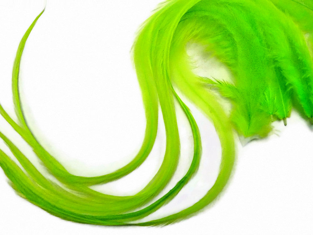 6 Pieces - XL Solid Lime Green Thick Long Whiting Farm Rooster Saddle Hair Extension Feathers