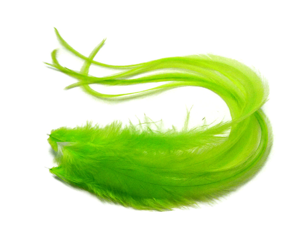 6 Pieces - XL Solid Lime Green Thick Long Whiting Farm Rooster Saddle Hair Extension Feathers