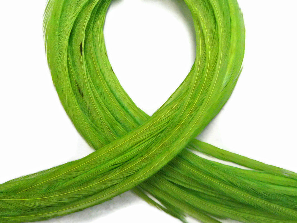 10 Pieces - Solid Lime Thin Long Rooster Hair Extension Feathers