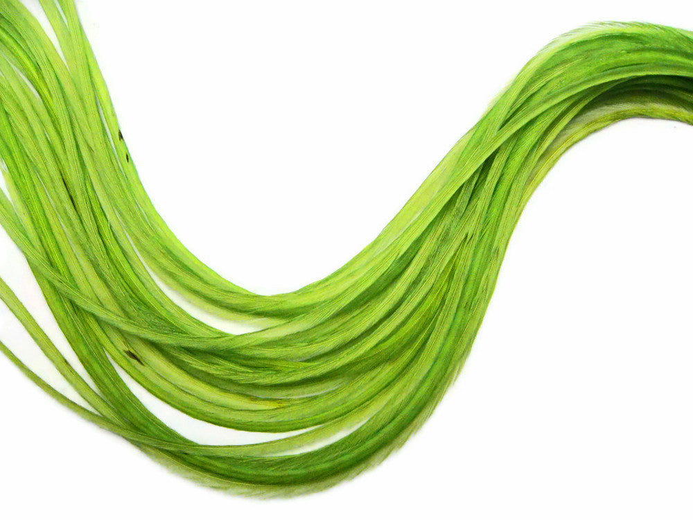 10 Pieces - Solid Lime Thin Long Rooster Hair Extension Feathers