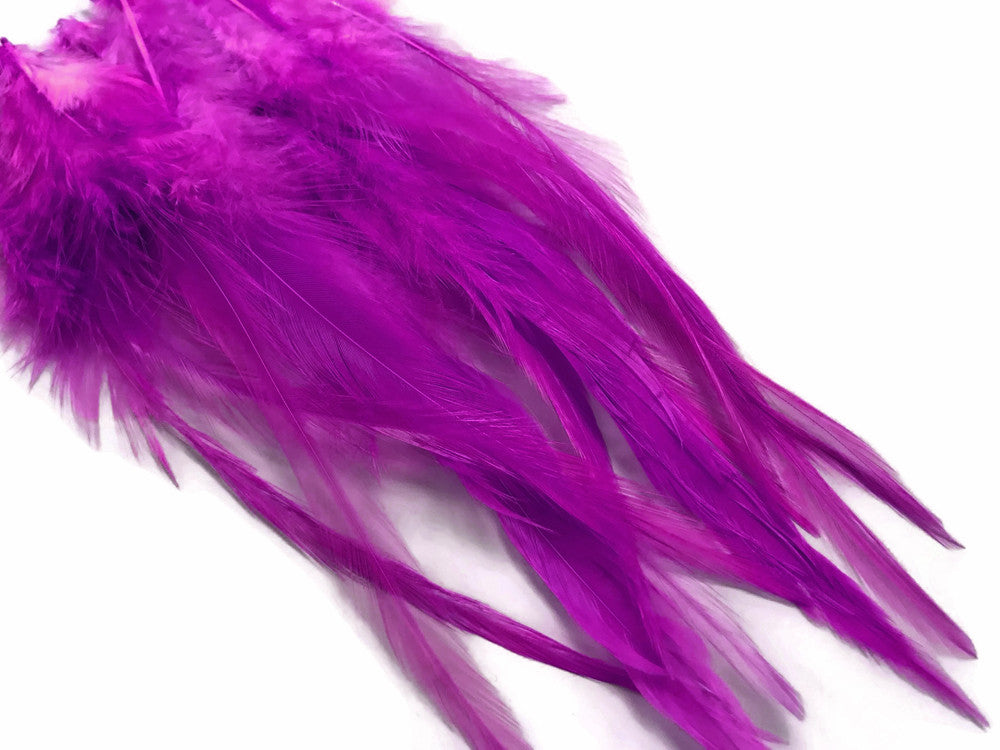 1 Dozen - Medium Solid Magenta Rooster Saddle Whiting Hair Extension Feathers