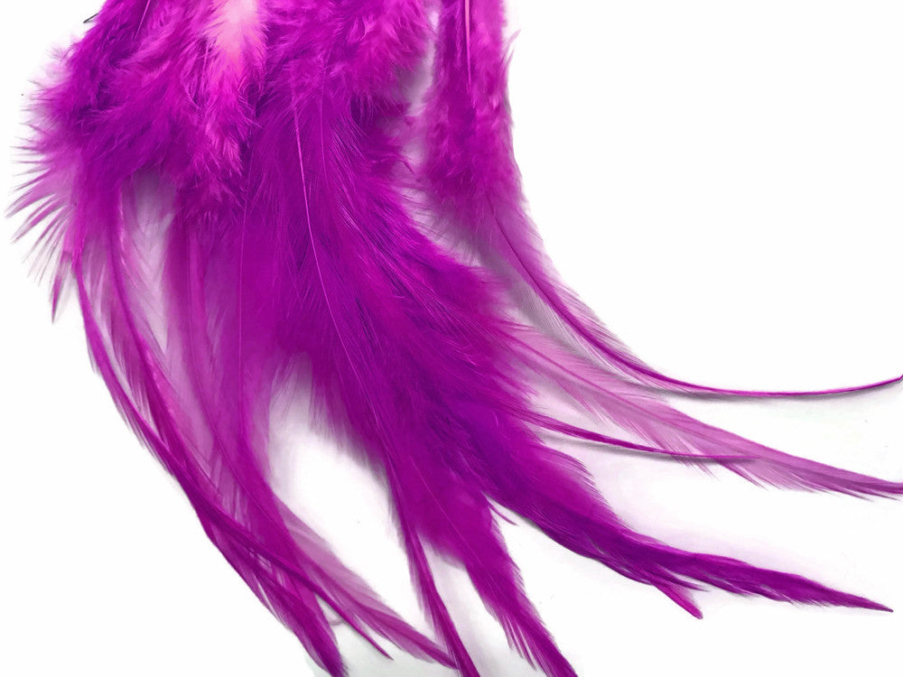 1 Dozen - Medium Solid Magenta Rooster Saddle Whiting Hair Extension Feathers