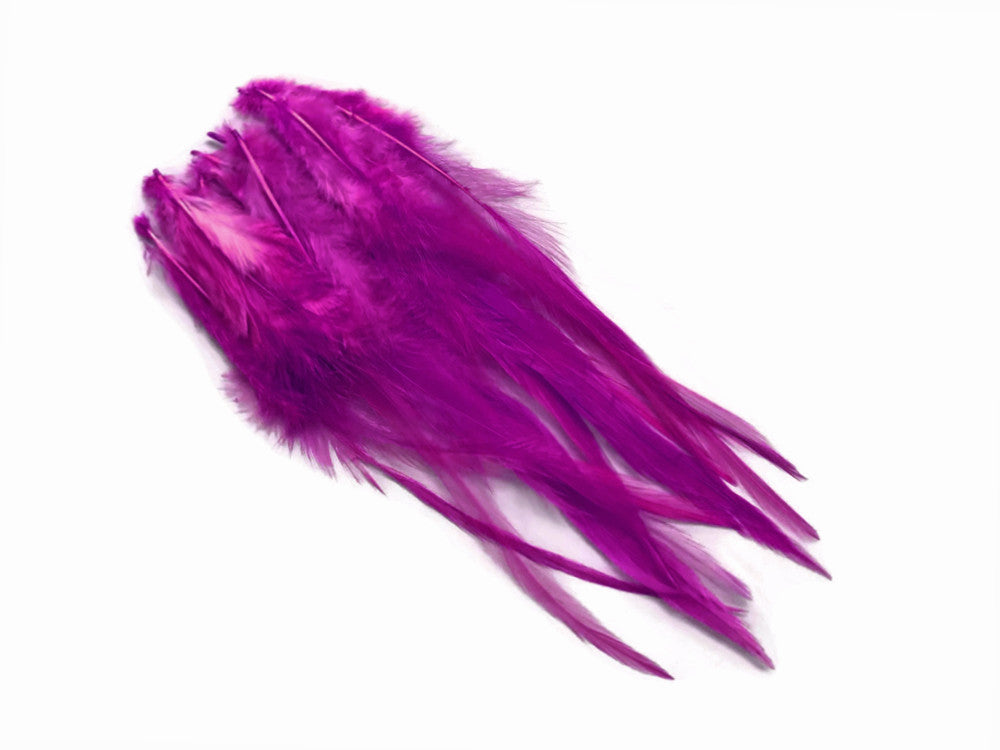 1 Dozen - Medium Solid Magenta Rooster Saddle Whiting Hair Extension Feathers