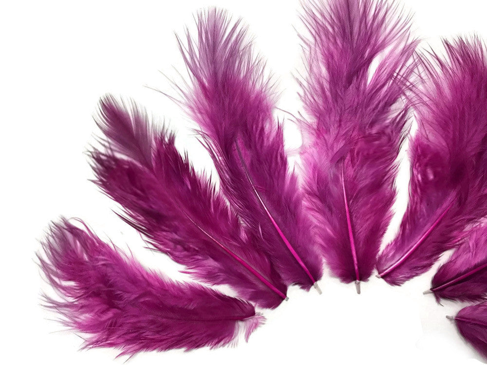 1 Dozen - Solid Magenta Mini Rooster Chickabou Fluff Whiting Hair Feathers