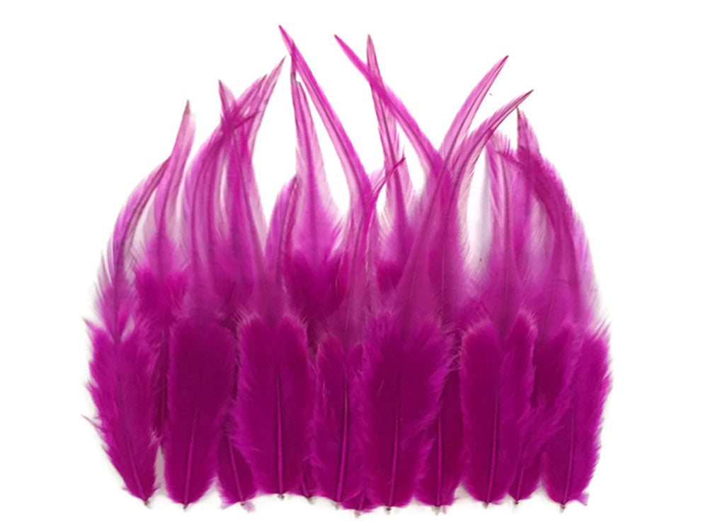 1 Dozen - Short Solid Magenta Whiting Farm Rooster Saddle Hair Extension Feathers