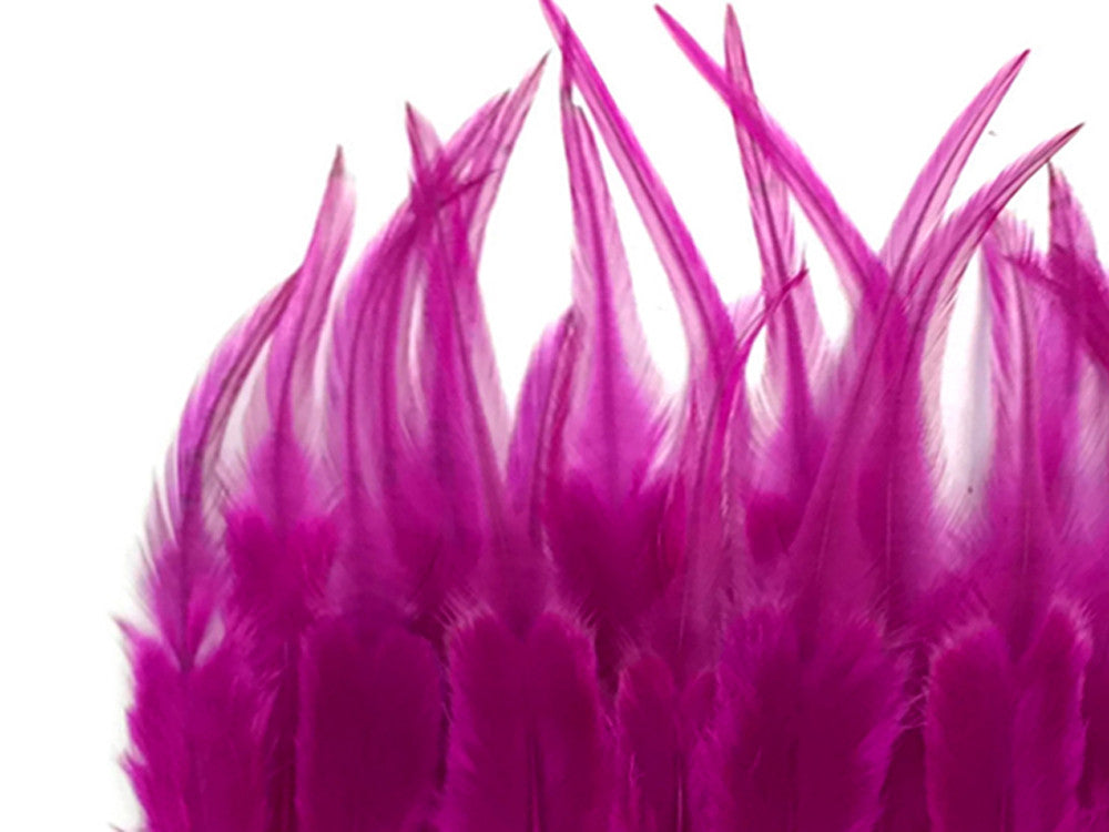 1 Dozen - Short Solid Magenta Whiting Farm Rooster Saddle Hair Extension Feathers