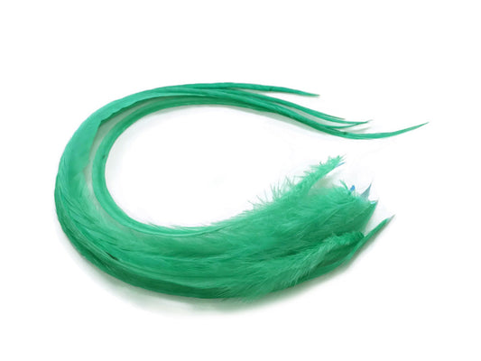 6 Pieces - Solid Mint Green Thick Long Rooster Hair Extension Feathers