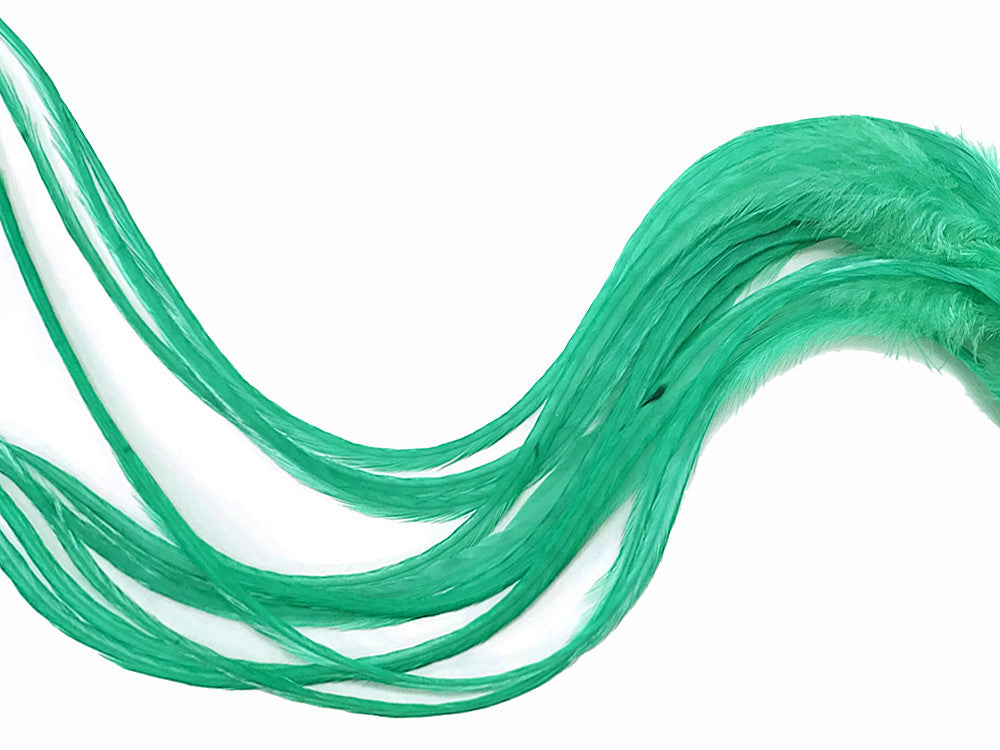 6 Pieces - Solid Mint Green Thick Long Rooster Hair Extension Feathers