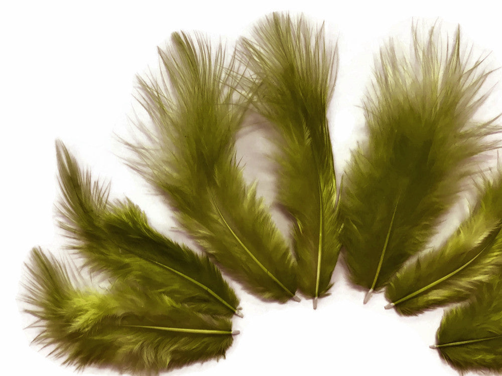 1 Dozen - Solid Moss Green Mini Rooster Chickabou Fluff Whiting Hair Feathers