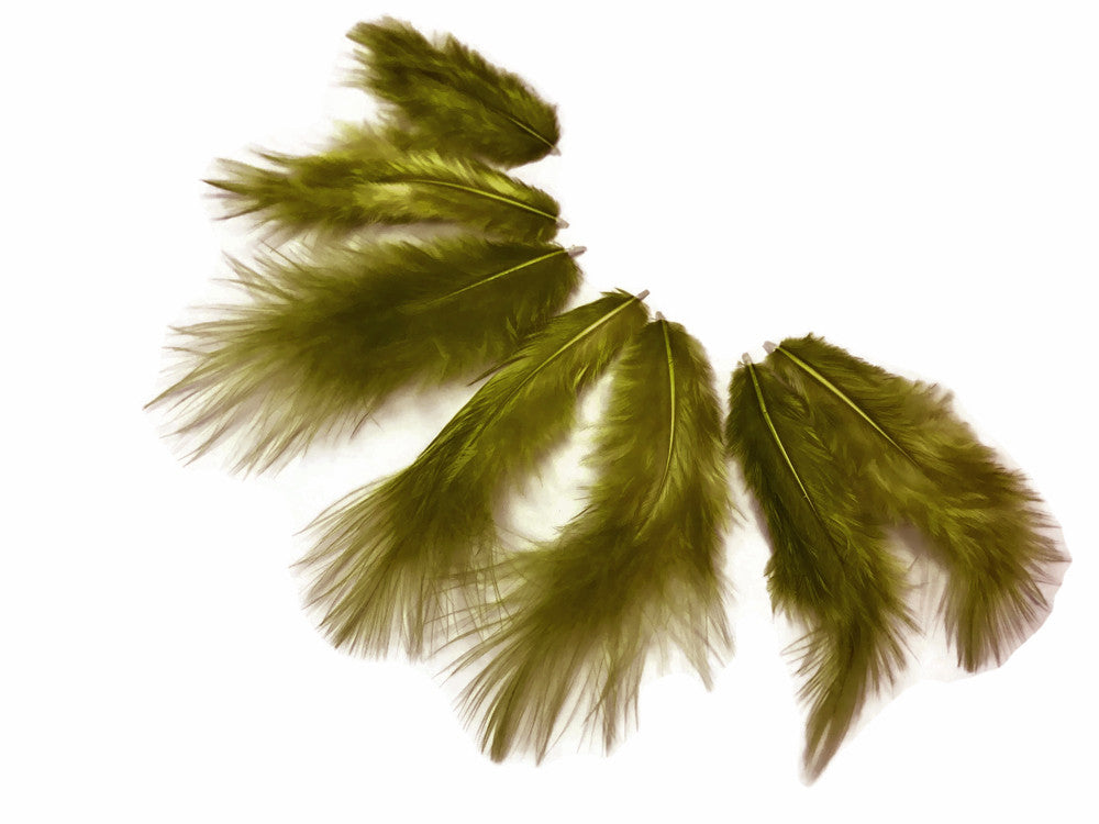 1 Dozen - Solid Moss Green Mini Rooster Chickabou Fluff Whiting Hair Feathers