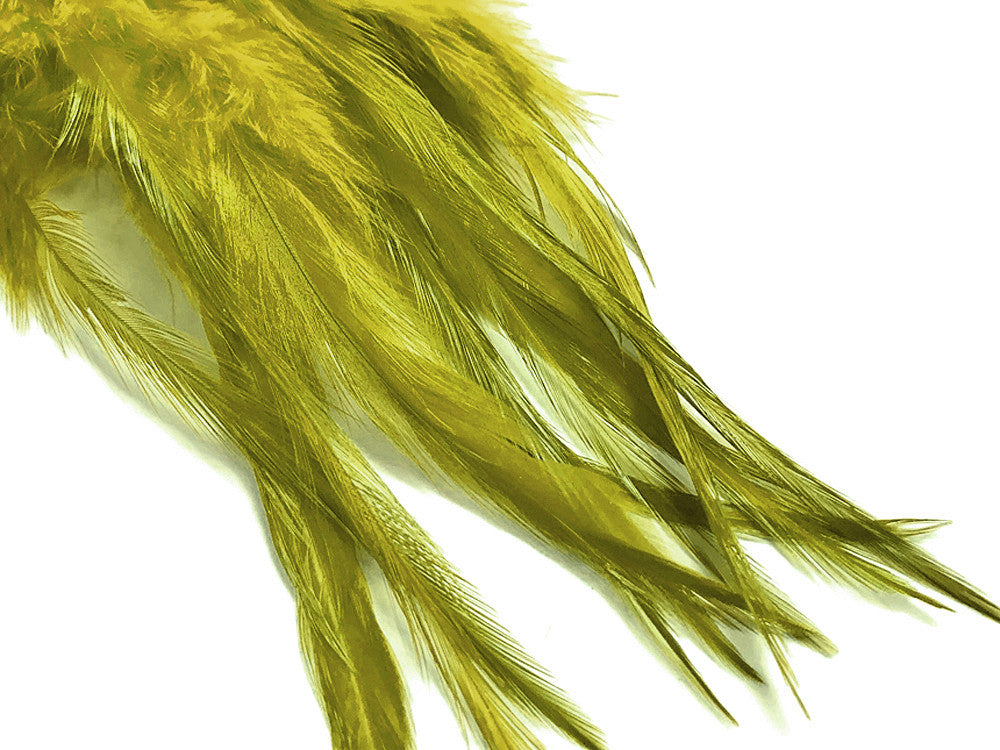 1 Dozen - Medium Solid Olive Green Rooster Saddle Whiting Hair Extension Feathers