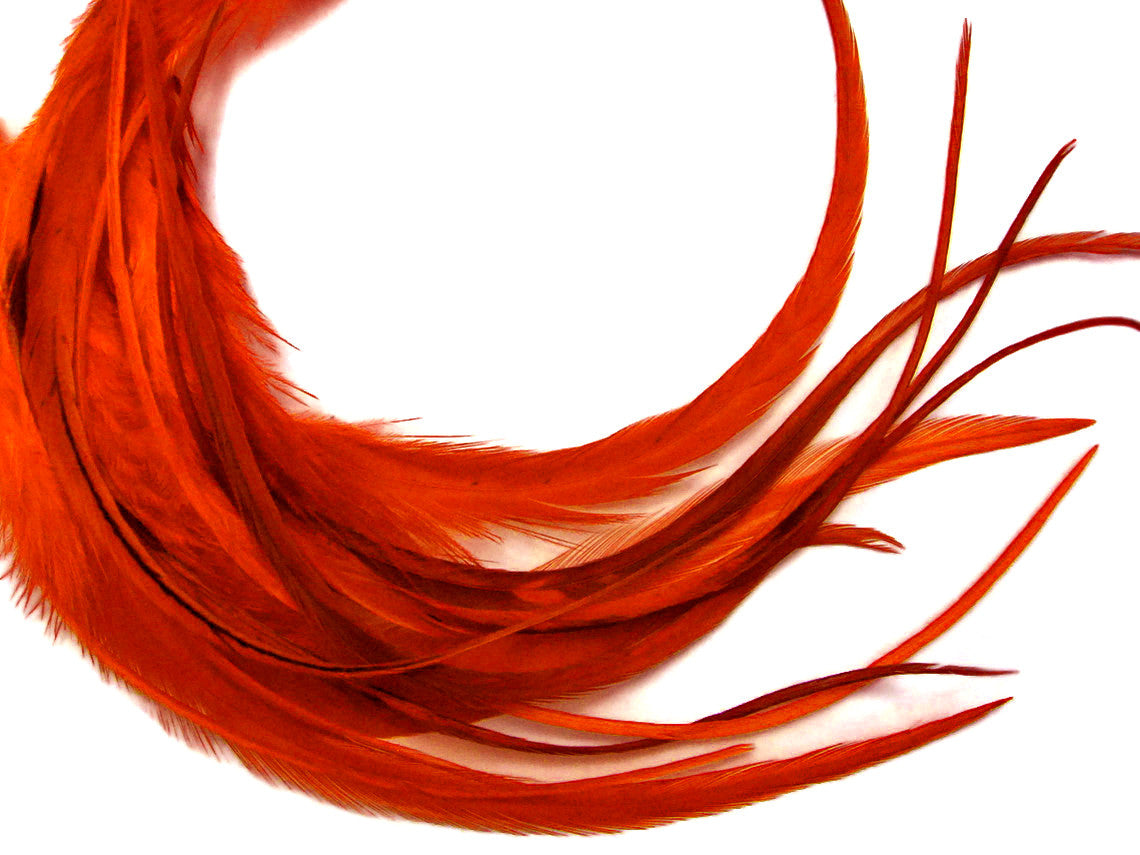 1 Dozen - Medium Solid Orange Rooster Saddle Whiting Hair Extension Feathers