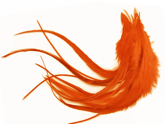 1 Dozen - Medium Solid Orange Rooster Saddle Whiting Hair Extension Feathers