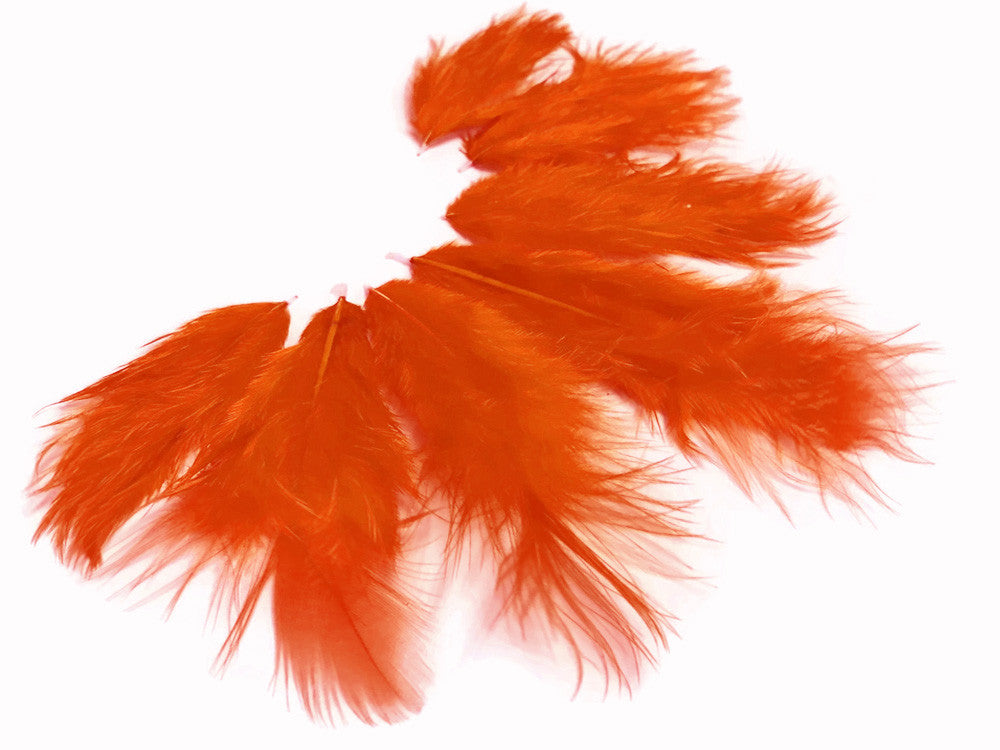 1 Dozen - Solid Orange Mini Rooster Chickabou Fluff Whiting Hair Feathers