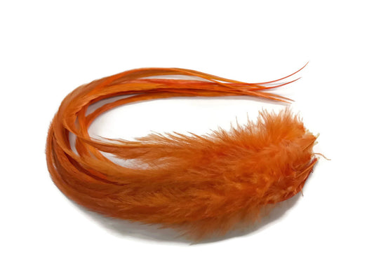 6 Pieces - Solid Orange Thick Long Rooster Hair Extension Feathers