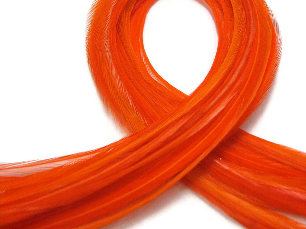 10 Pieces – Solid Orange Thin Long Whiting Farm Rooster Hair Extension Feathers