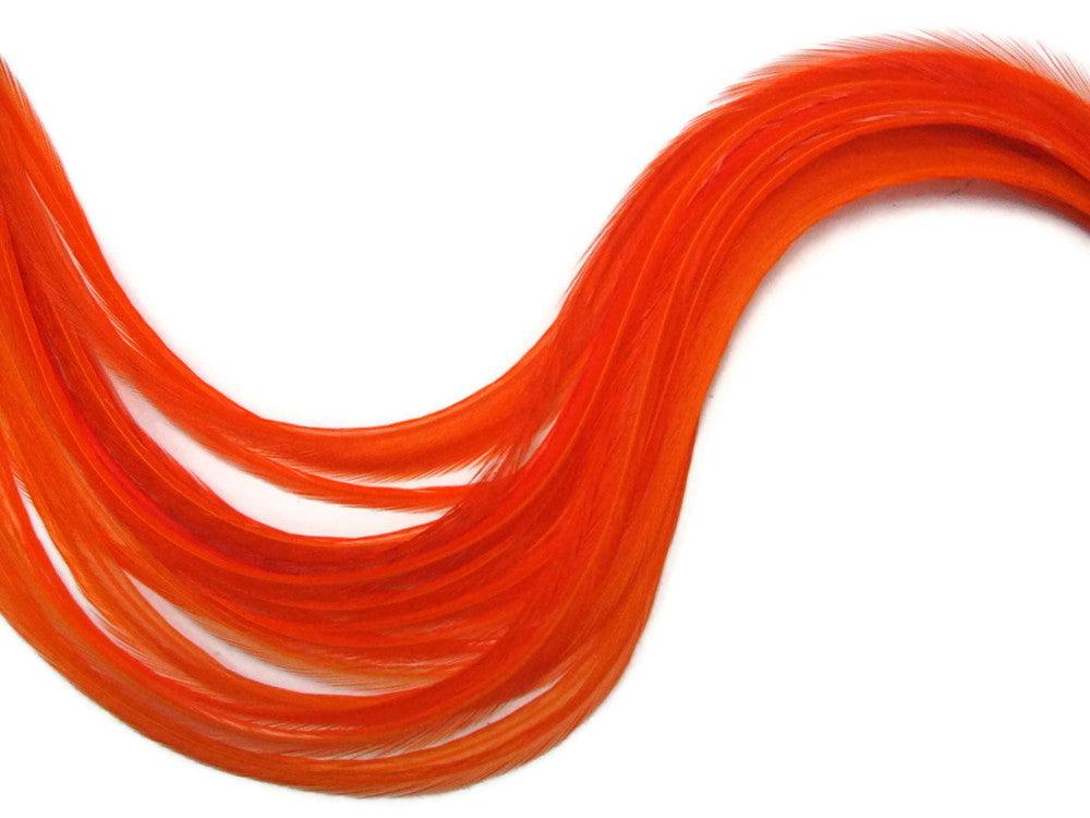 10 Pieces – Solid Orange Thin Long Whiting Farm Rooster Hair Extension Feathers