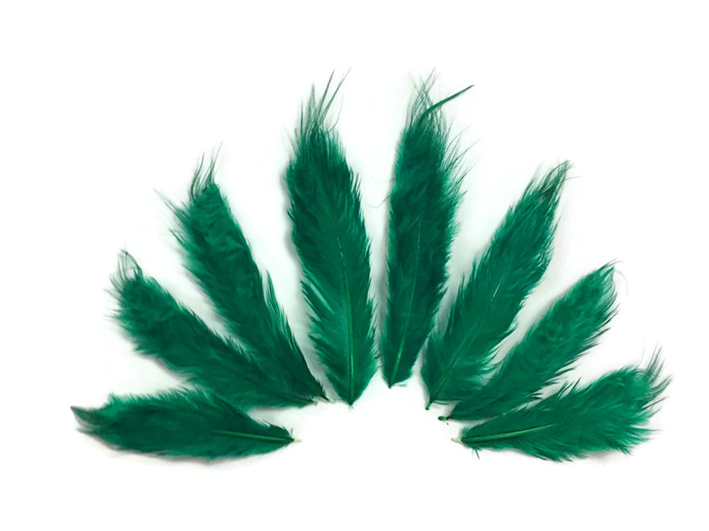 1 Dozen - Solid Peacock Green Mini Rooster Chickabou Fluff Whiting Hair Feathers