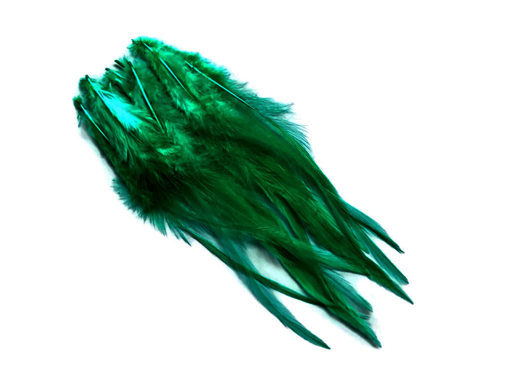 1 Dozen - Medium Solid Peacock Green Rooster Saddle Whiting Hair Extension Feathers