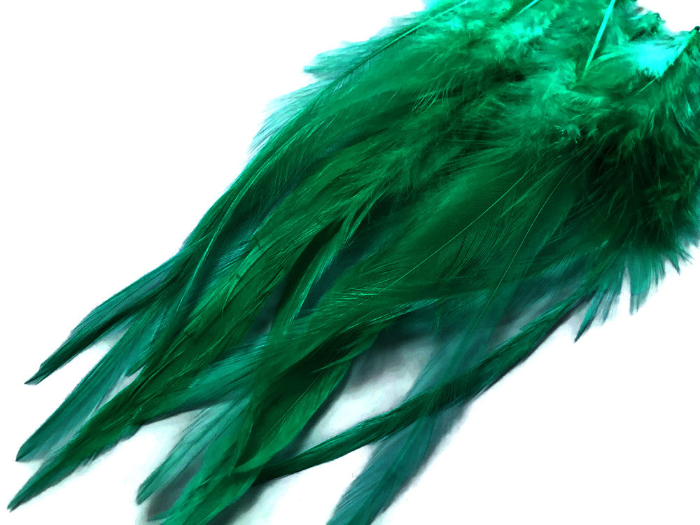 1 Dozen - Medium Solid Peacock Green Rooster Saddle Whiting Hair Extension Feathers