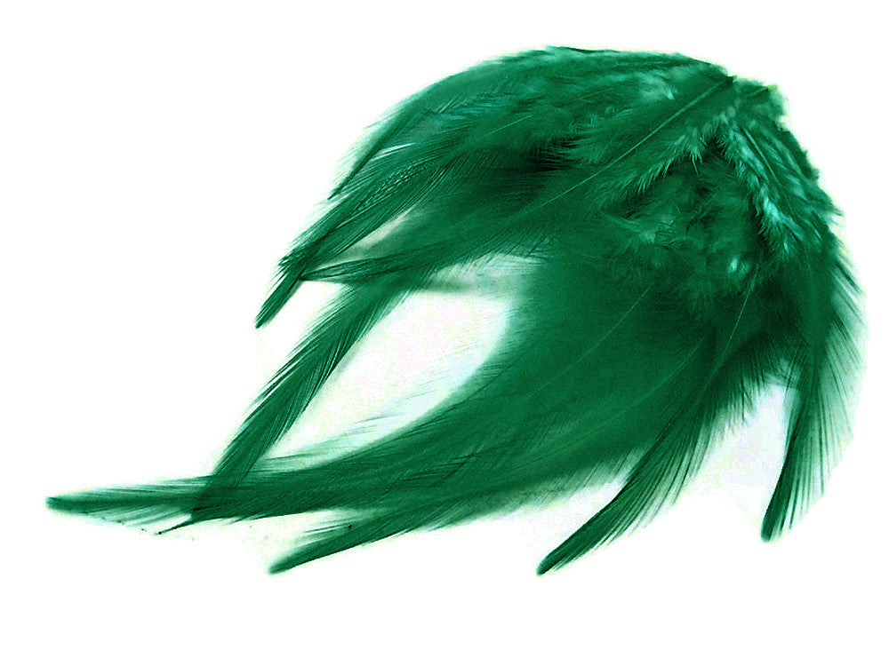 1 Dozen - Short Solid Peacock Green Whiting Farm Rooster Saddle Hair Extension Feathers