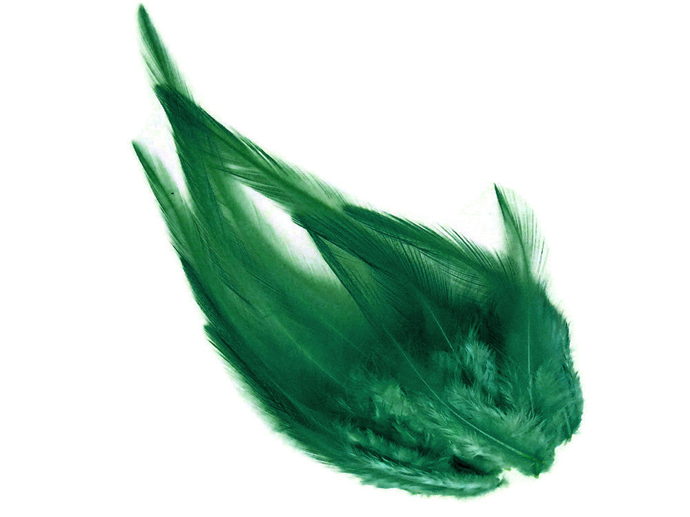 1 Dozen - Short Solid Peacock Green Whiting Farm Rooster Saddle Hair Extension Feathers