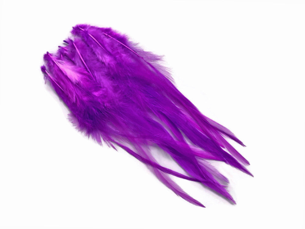 1 Dozen - Medium Solid Purple Rooster Saddle Whiting Hair Extension Feathers