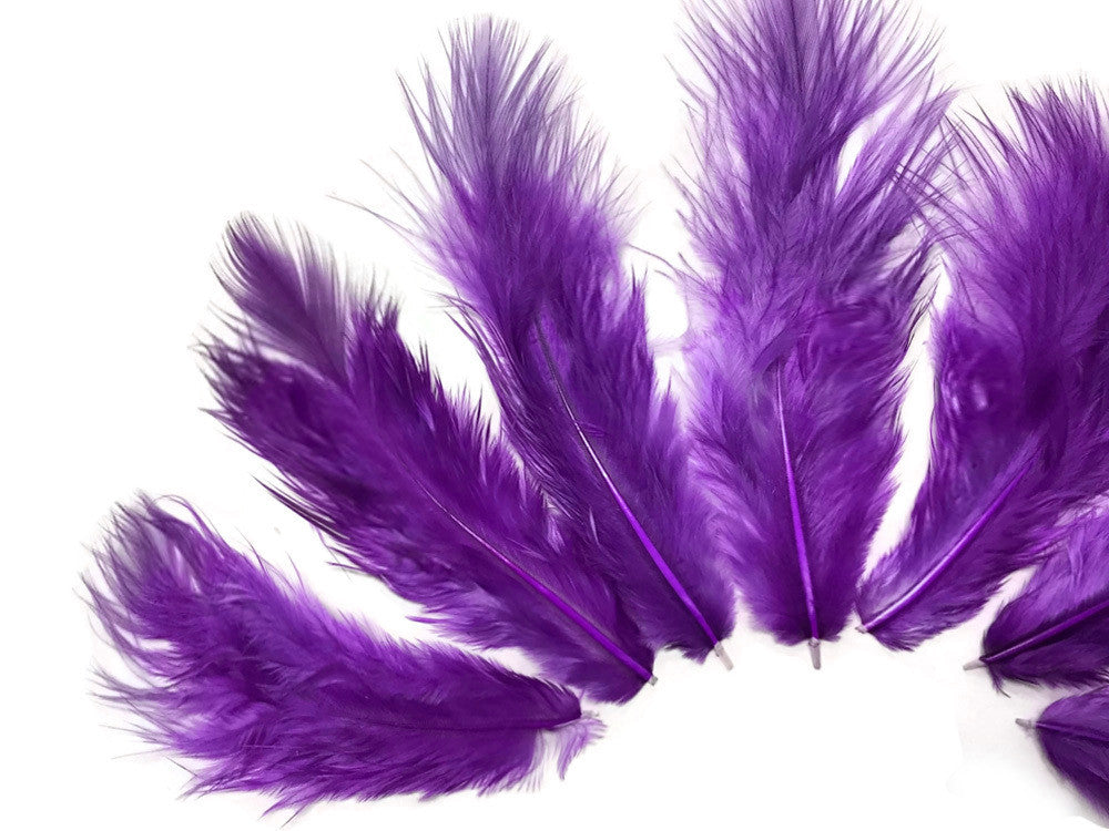 1 Dozen - Solid Purple Mini Rooster Chickabou Fluff Whiting Hair Feathers