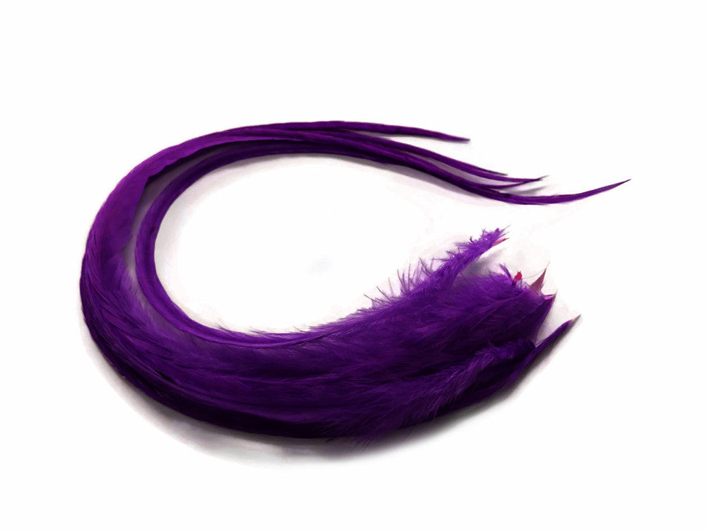 6 Pieces - XL Solid Purple Thick Extra Long Rooster Hair Extension Feathers