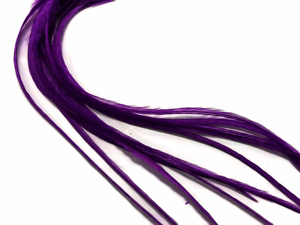 6 Pieces - Solid Purple Thick Long Rooster Hair Extension Feathers