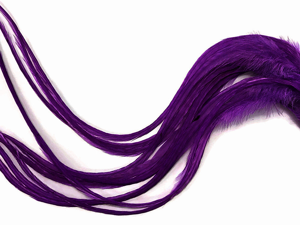 6 Pieces - Solid Purple Thick Long Rooster Hair Extension Feathers