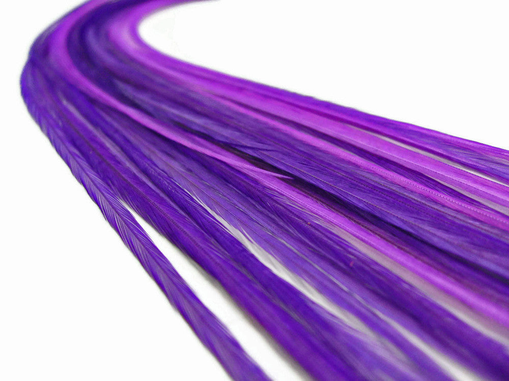 6 Pieces - XL Solid Purple Thin Whiting Farm Rooster Hair Extension Feathers 11" and Up