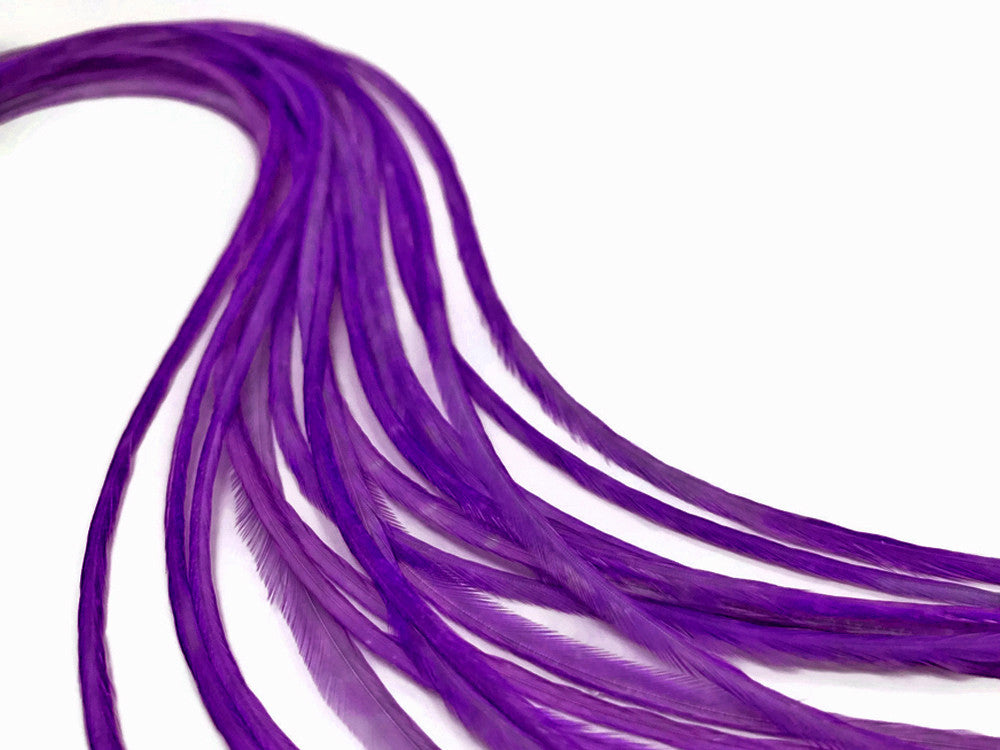 6 Pieces - XL Solid Purple Thin Whiting Farm Rooster Hair Extension Feathers 11" and Up