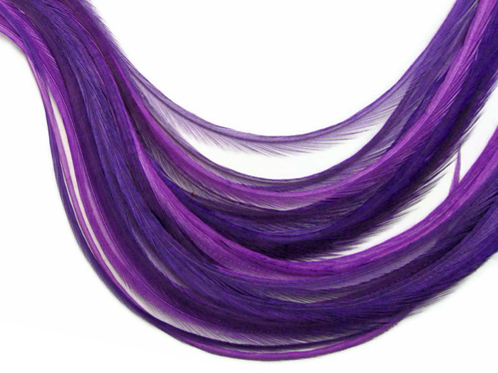 6 Pieces - XL Solid Purple Thin Whiting Farm Rooster Hair Extension Feathers 11" and Up