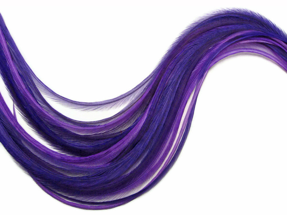 10 Pieces - Solid Purple Thin Long Rooster Hackle Hair Extension Feathers