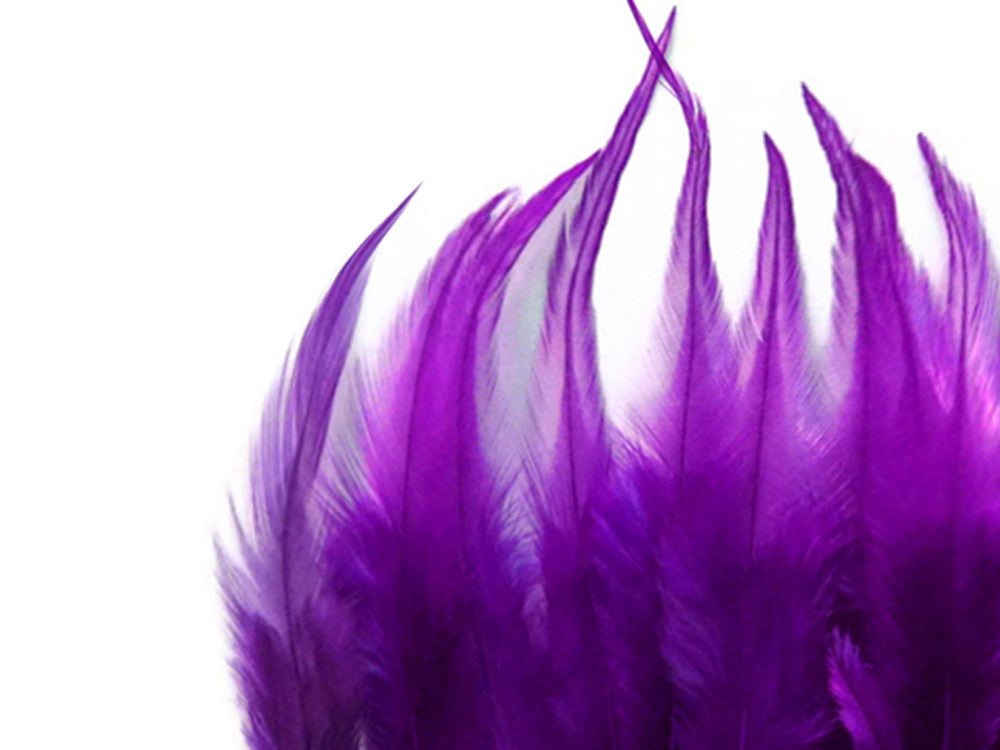 1 Dozen - Short Solid Purple Whiting Farm Rooster Saddle Hair Extension Feathers