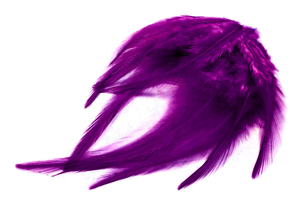 1 Dozen - Short Solid Purple Whiting Farm Rooster Saddle Hair Extension Feathers