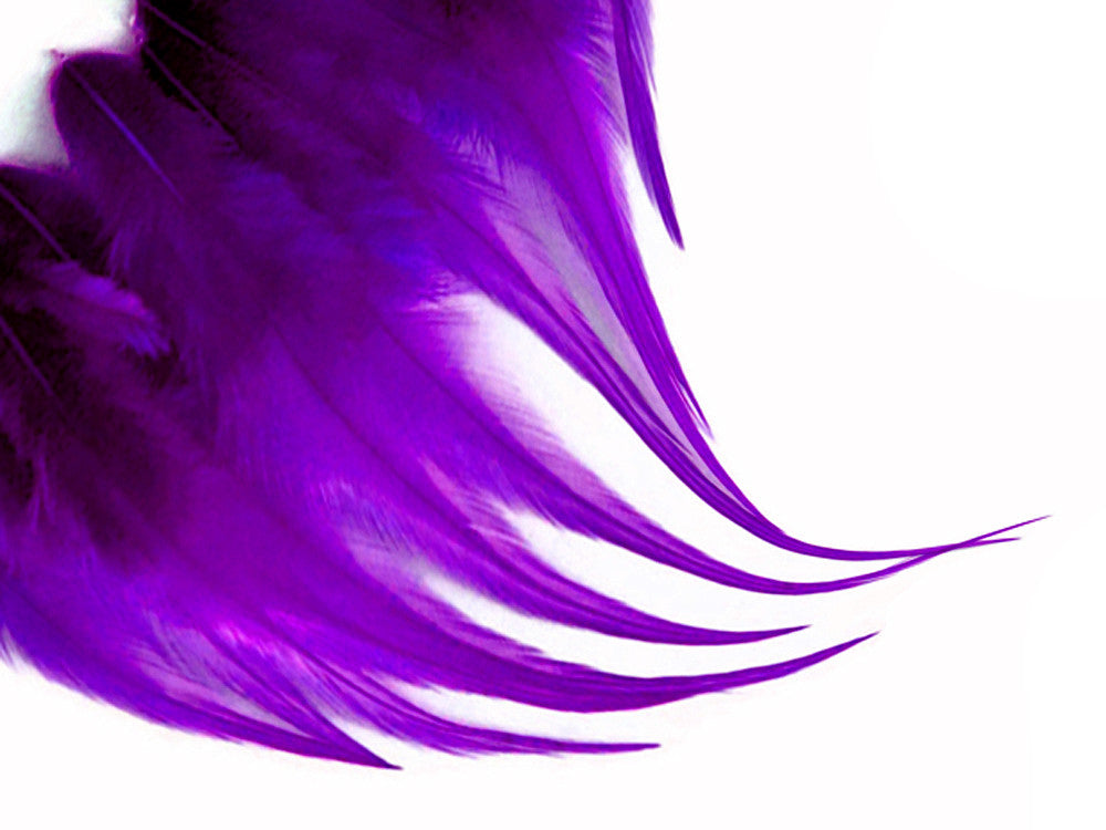 1 Dozen - Short Solid Purple Whiting Farm Rooster Saddle Hair Extension Feathers