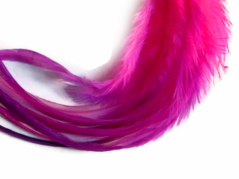 1 Dozen - Raspberry Blendz Short Whiting Farm Rooster Saddle Hair Extension Feathers 