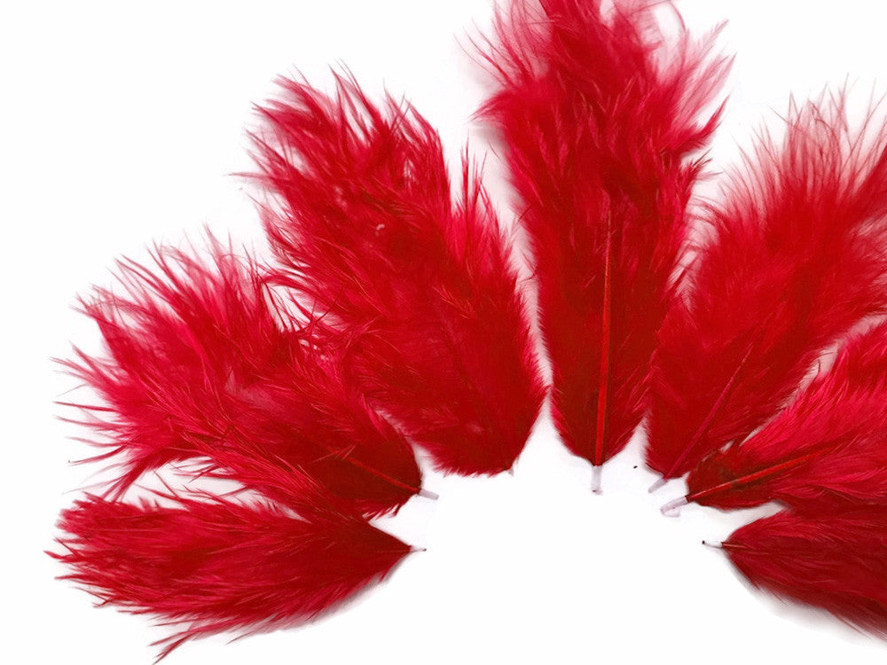 1 Dozen - Solid Red Mini Rooster Chickabou Fluff Whiting Hair Feathers