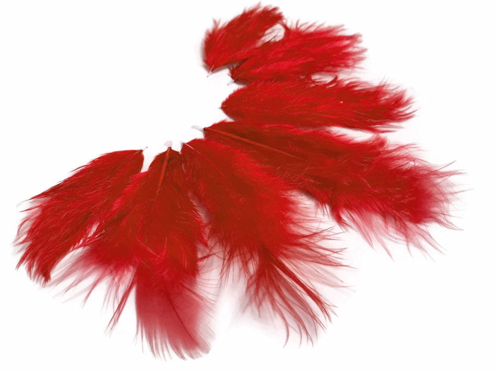 1 Dozen - Solid Red Mini Rooster Chickabou Fluff Whiting Hair Feathers