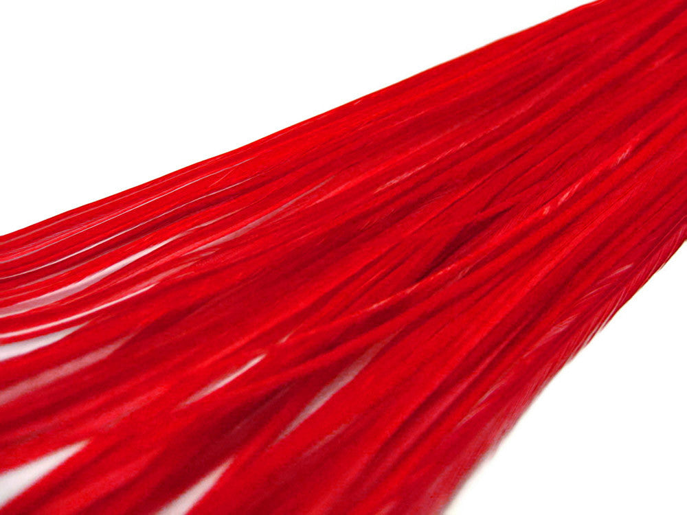 6 Pieces - XL Solid Red Thin Whiting Farm Rooster Hair Extension Feathers