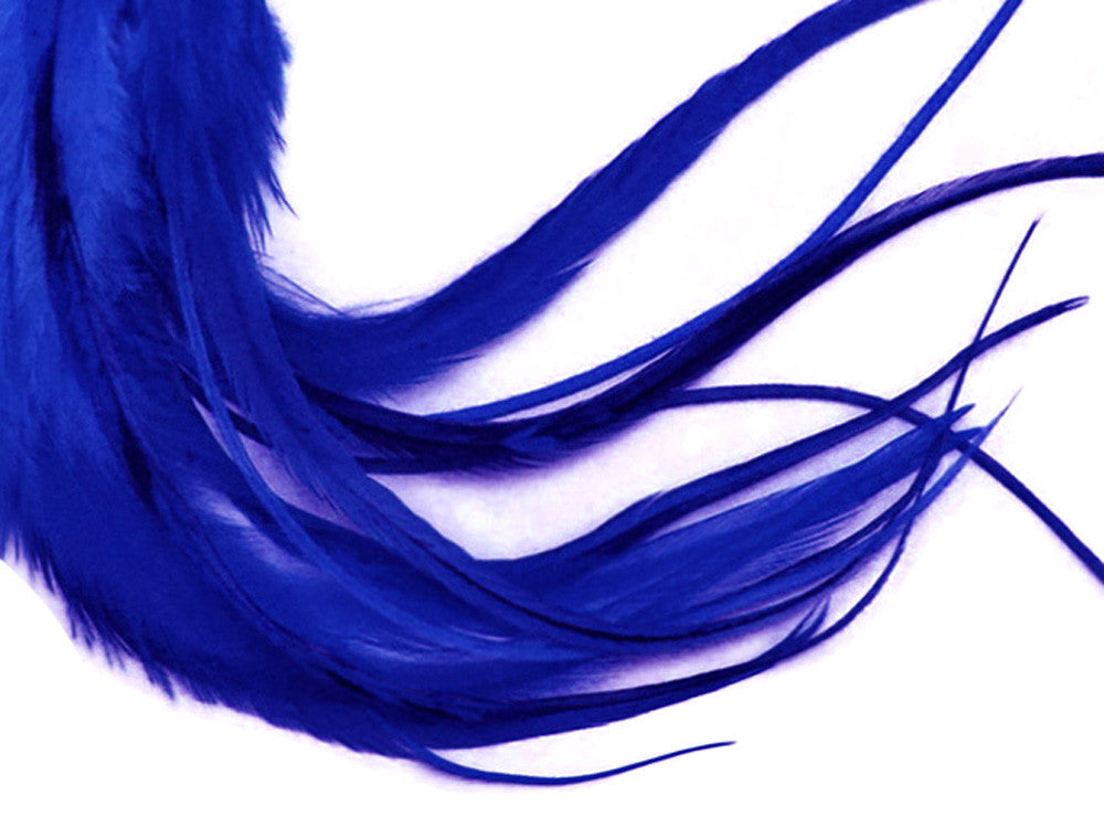 1 Dozen - Medium Solid Royal blue Rooster Saddle Whiting Hair Extension Feathers