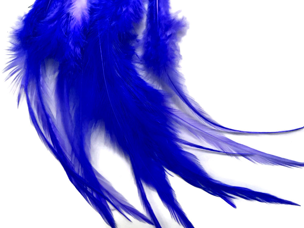 1 Dozen - Medium Solid Royal blue Rooster Saddle Whiting Hair Extension Feathers