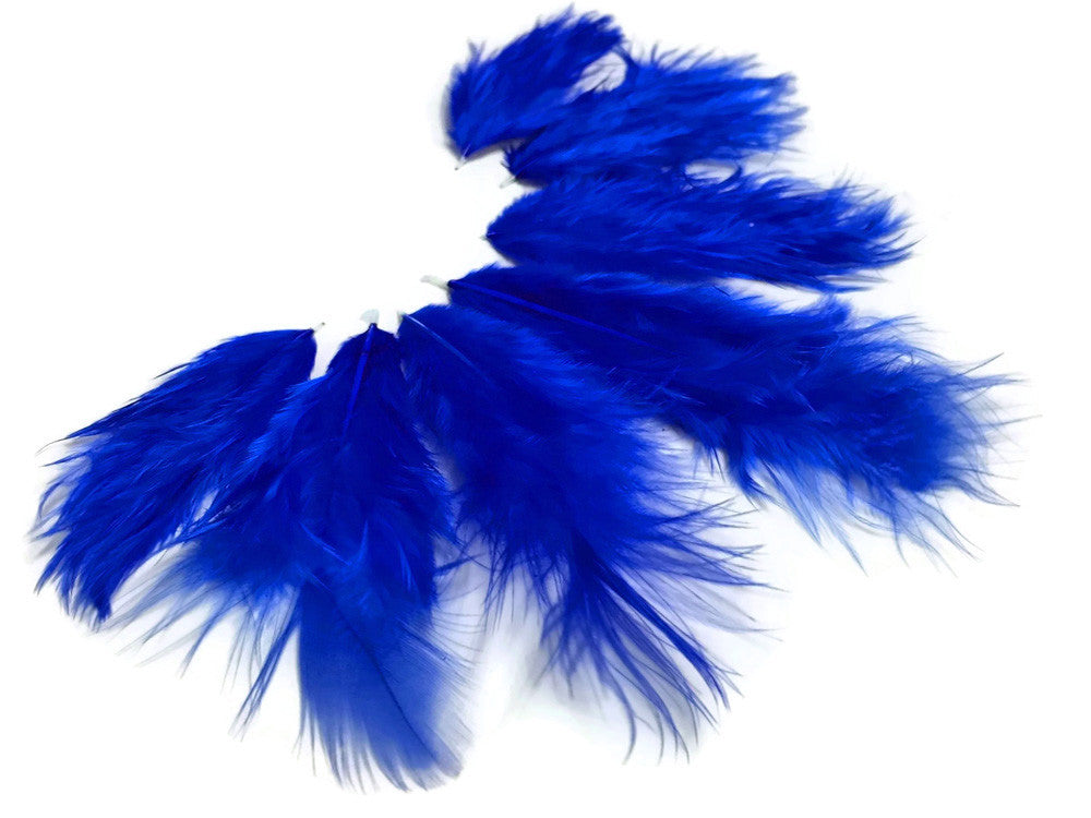 1 Dozen - Solid Royal Blue Mini Rooster Chickabou Fluff Whiting Hair Feathers