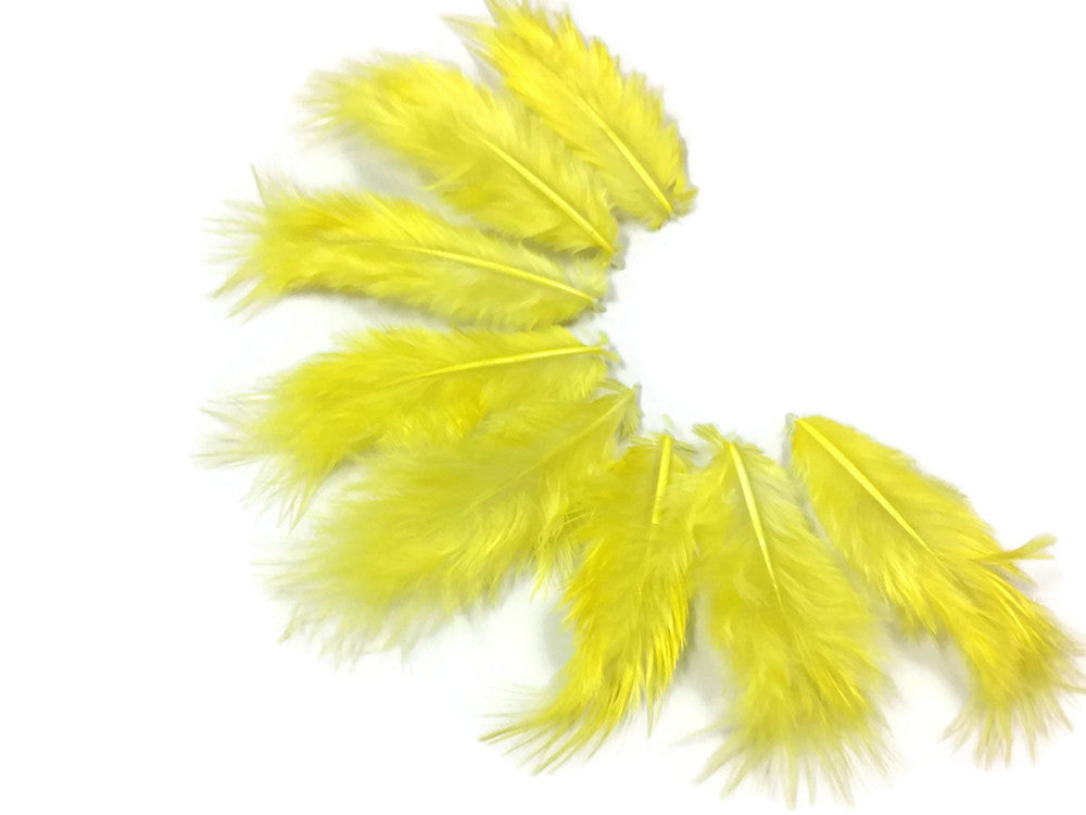 1 Dozen - Solid Sunshine Yellow Mini Rooster Chickabou Fluff Whiting Hair Feathers