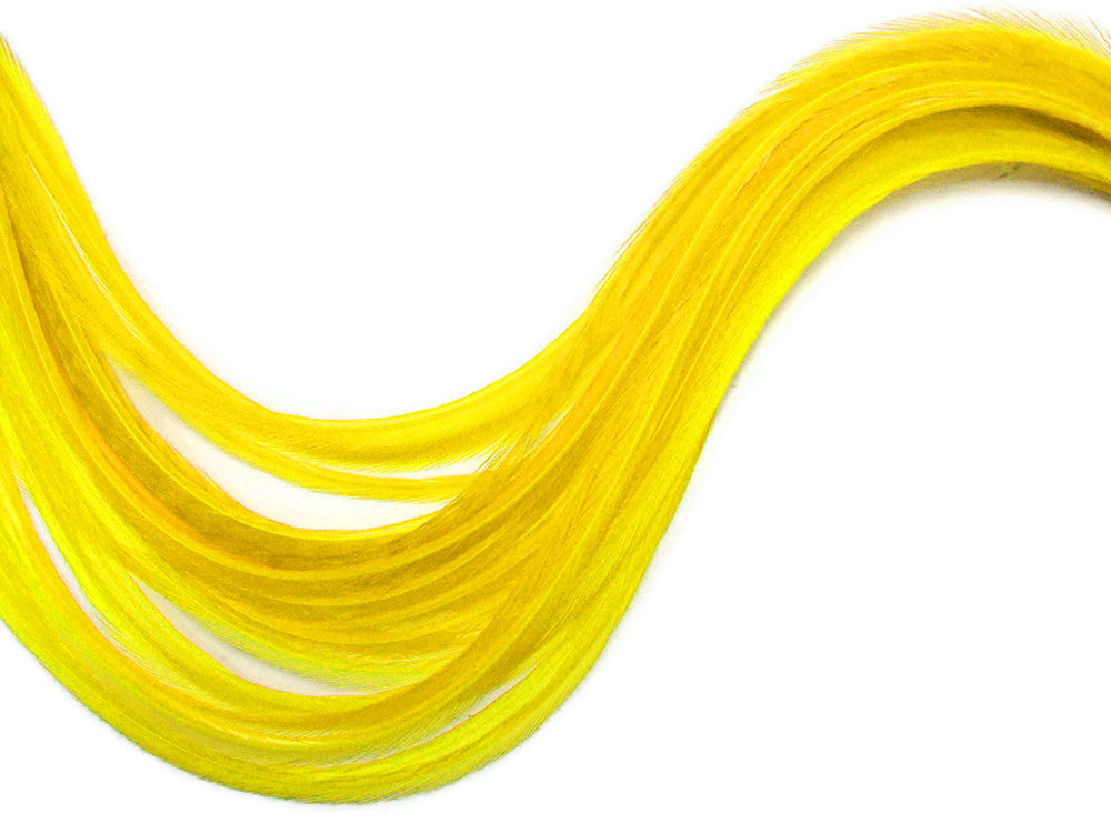 10 Pieces - Solid Sunshine Thin Long Rooster Hair Extension Feathers