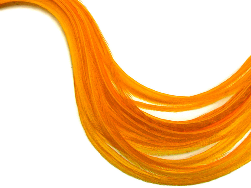 10 Pieces - Solid Tangerine Thin Long Whiting Farm Rooster Hair Extension Feathers