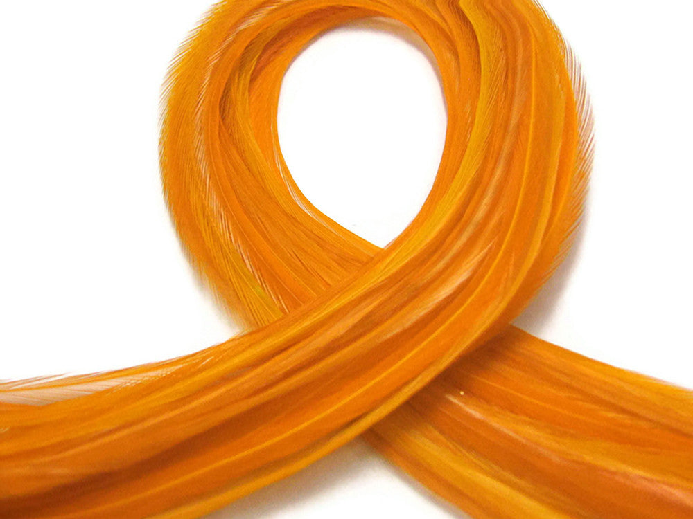 10 Pieces - Solid Tangerine Thin Long Whiting Farm Rooster Hair Extension Feathers