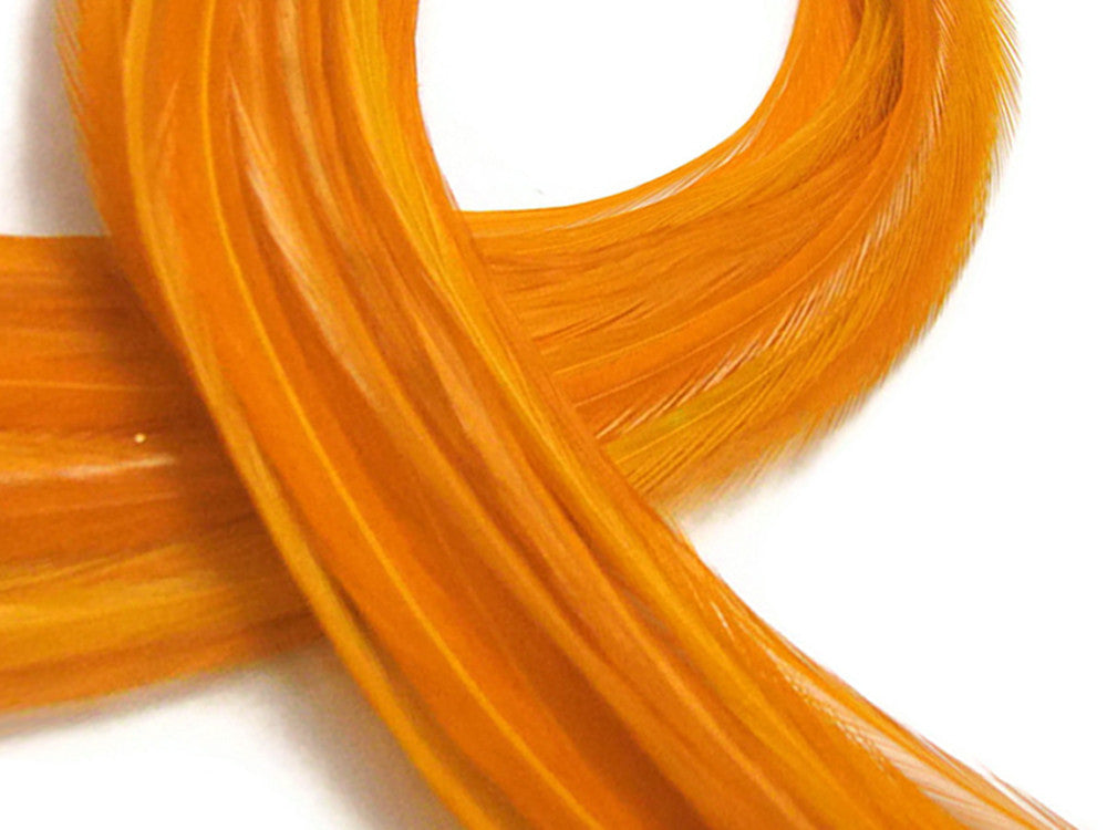 10 Pieces - Solid Tangerine Thin Long Whiting Farm Rooster Hair Extension Feathers